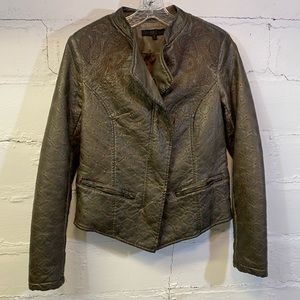 A.B.S. By Allen Schwartz  Brown Faux Leather Jacket with Dark Brown Embroidery